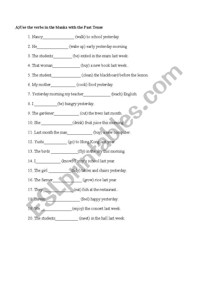 simple past tense worksheet