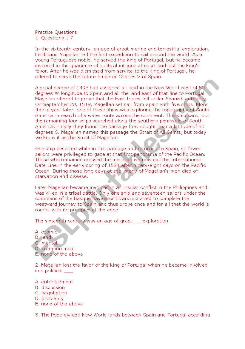 toefl practice worksheet