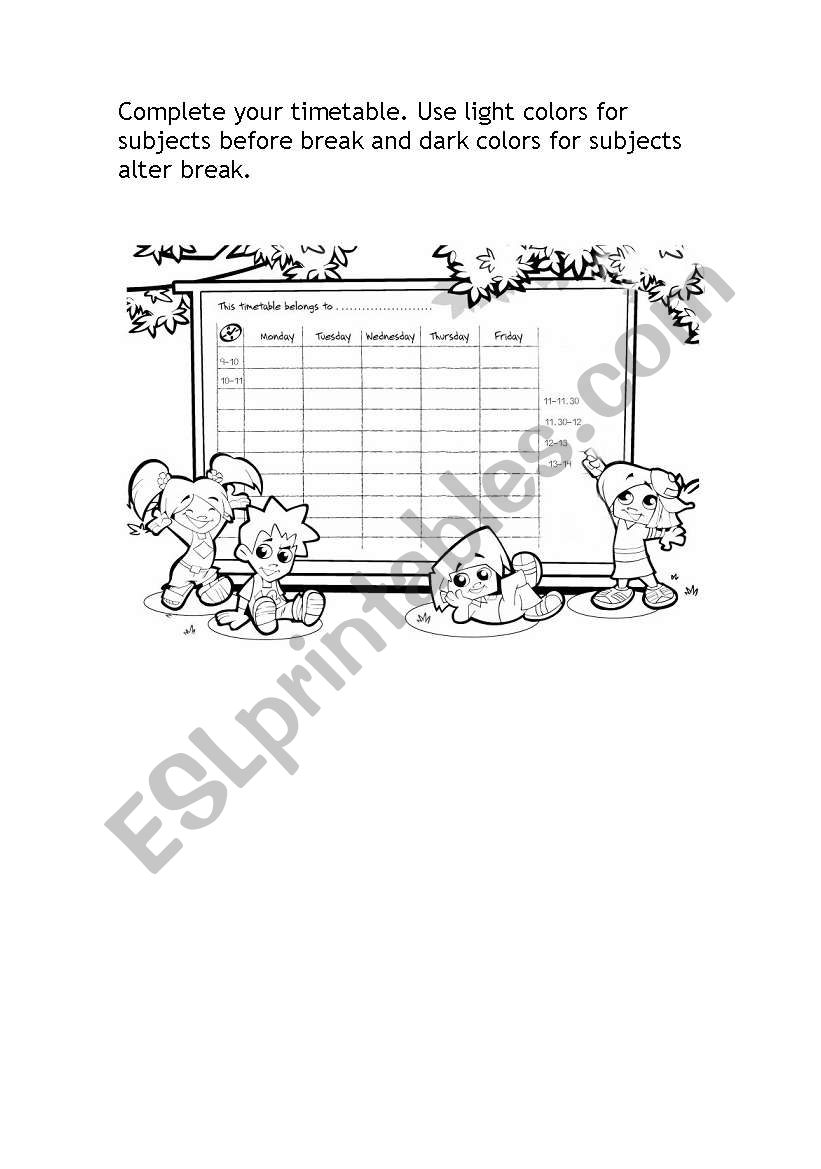 the timetable worksheet