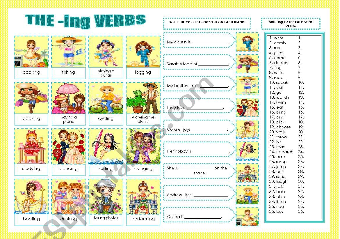 THE -ING VERBS worksheet