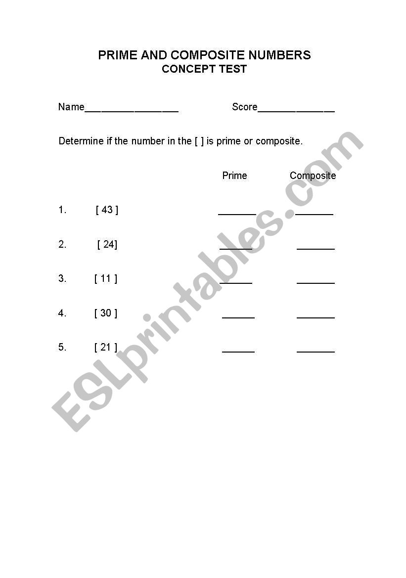 English worksheets: Prime and Composite numbers Throughout Prime And Composite Numbers Worksheet