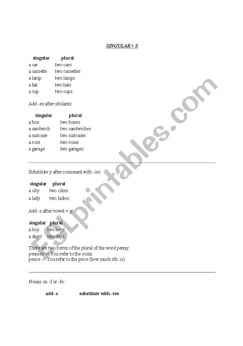 PLURAL worksheet