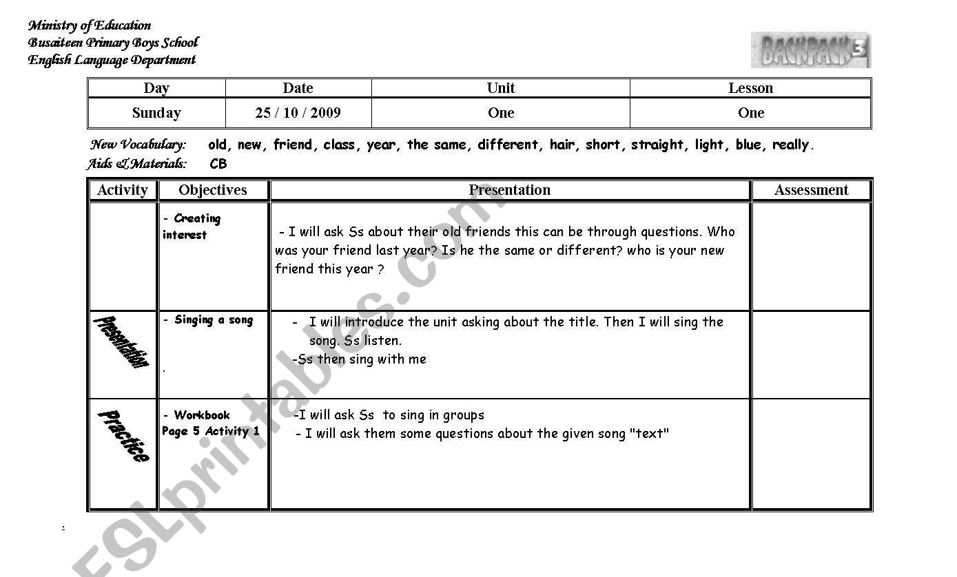 lesson plan 5th grade worksheet