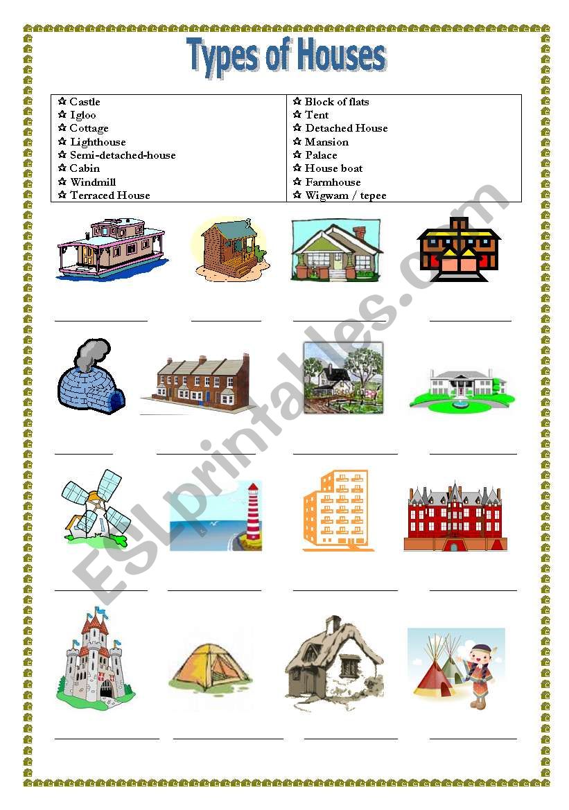Types of Houses worksheet
