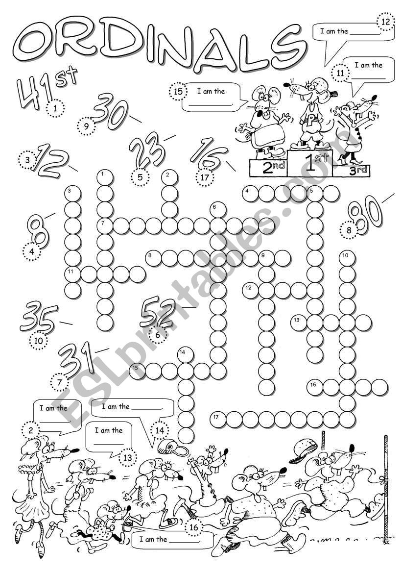 Ordinals Crossword worksheet