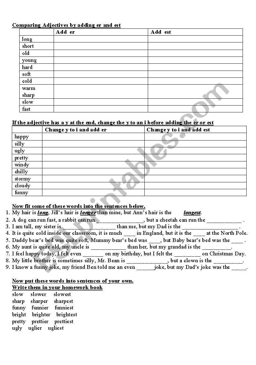 Comparison of Adjectives worksheet