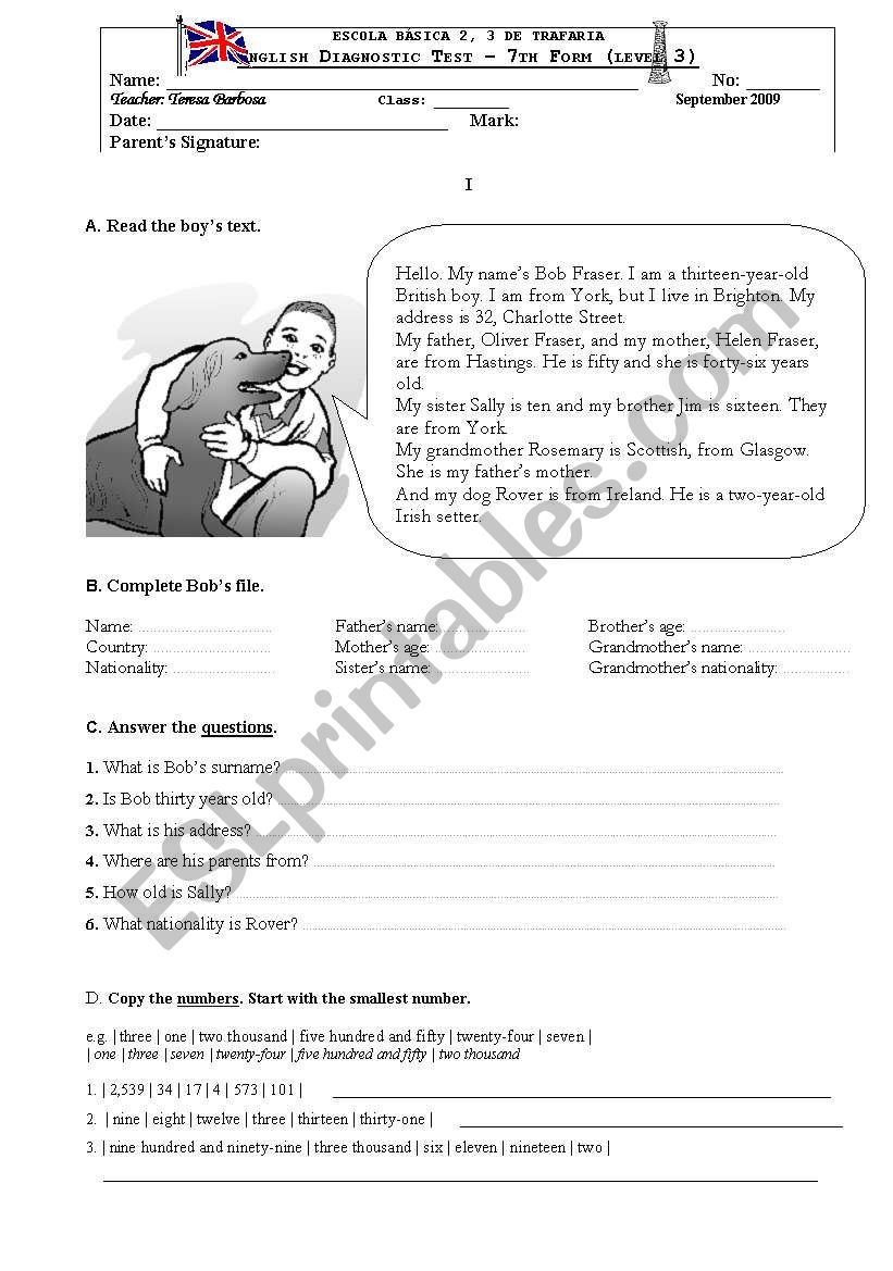 Diagnostic Test worksheet