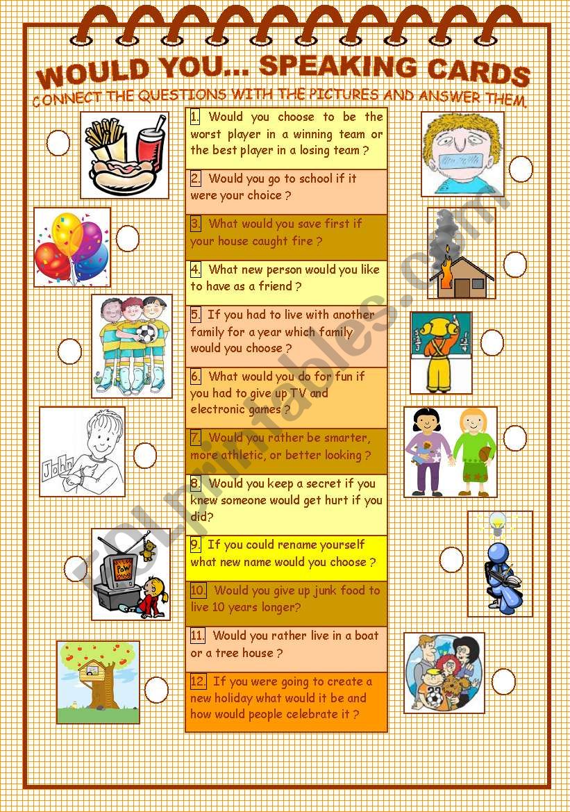 WOULD YOU...? SPEAKING CARDS worksheet