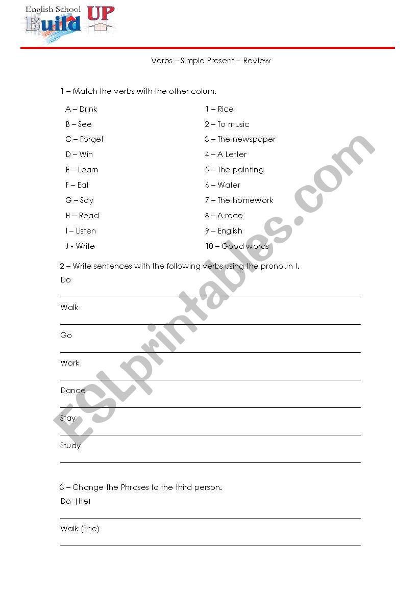 Review about simple present worksheet