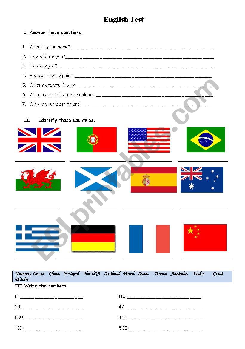 Englist Test Personal Id worksheet