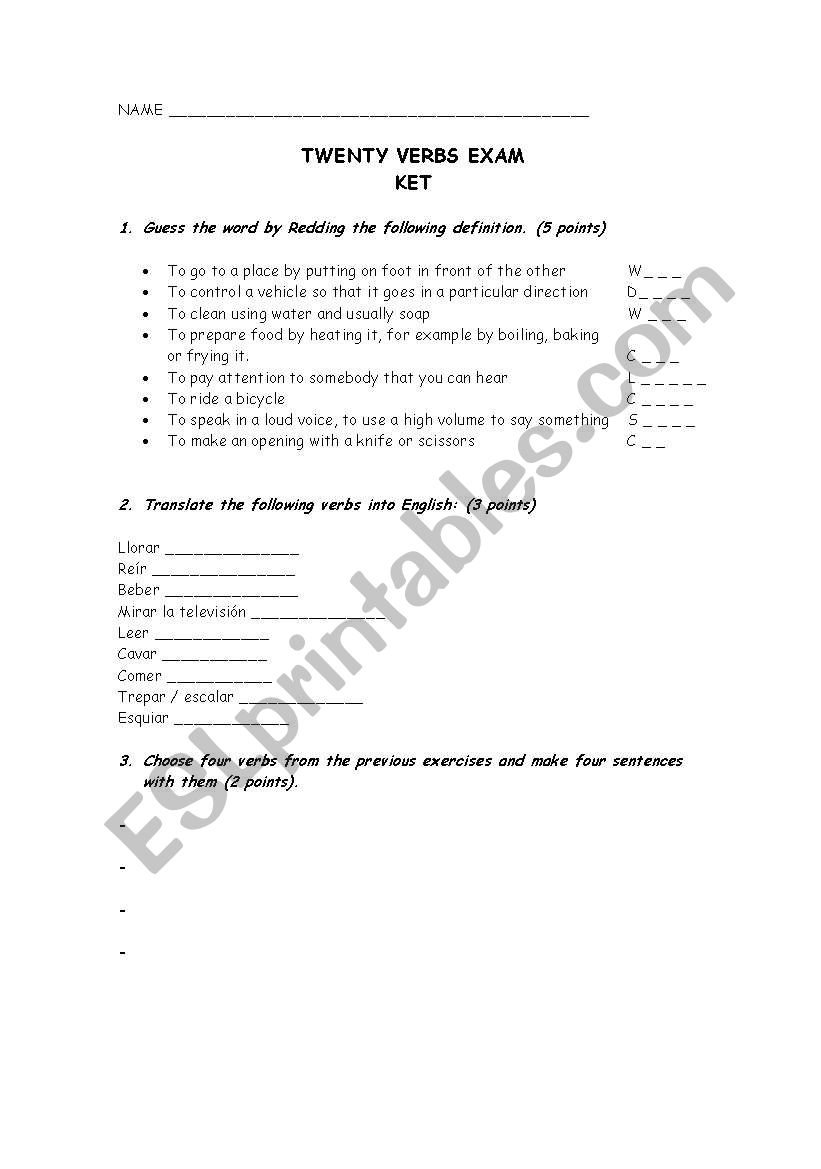 twenty verbs worksheet