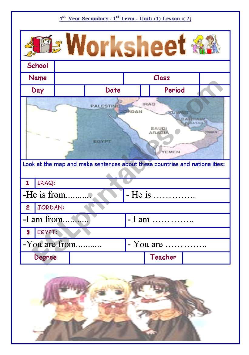 countries and nationalities worksheet