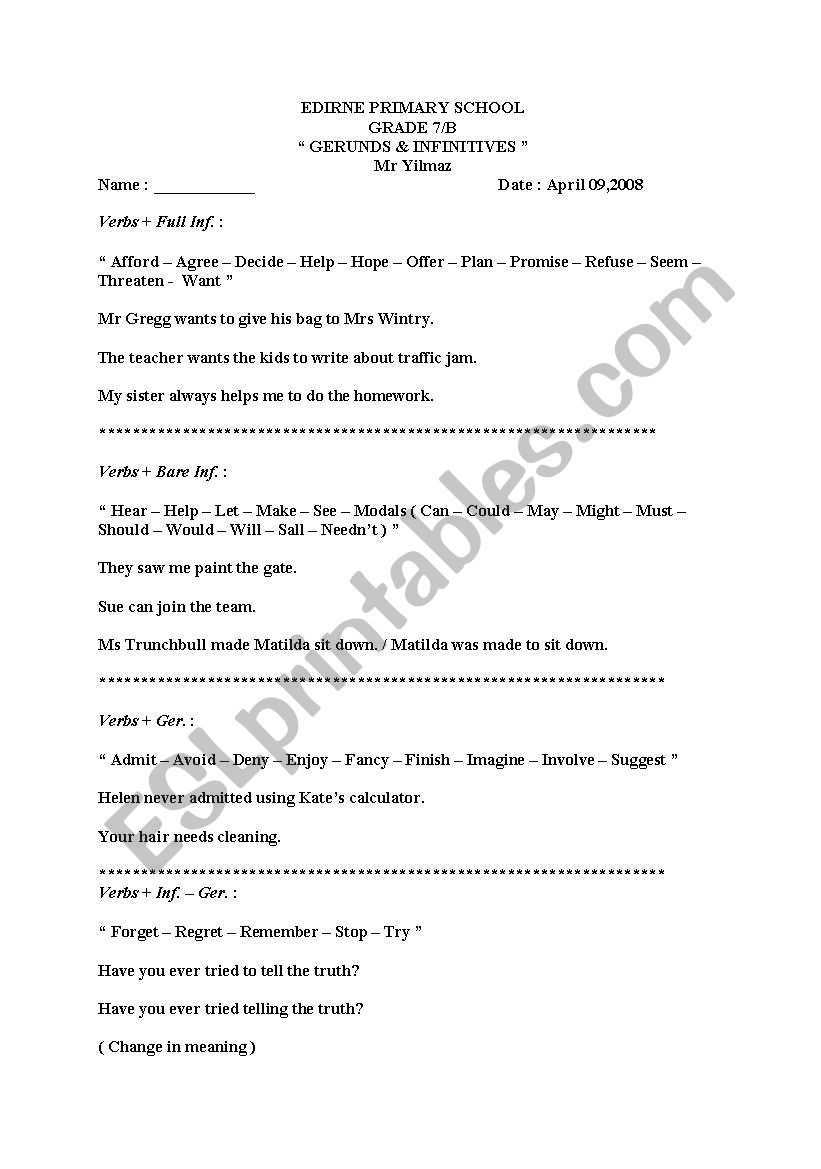 gerunds&infinitives worksheet