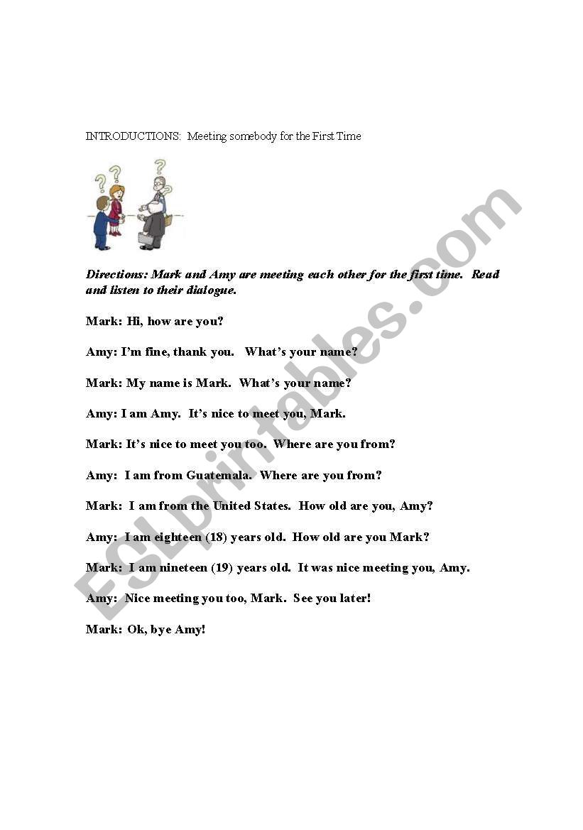 introductions worksheet