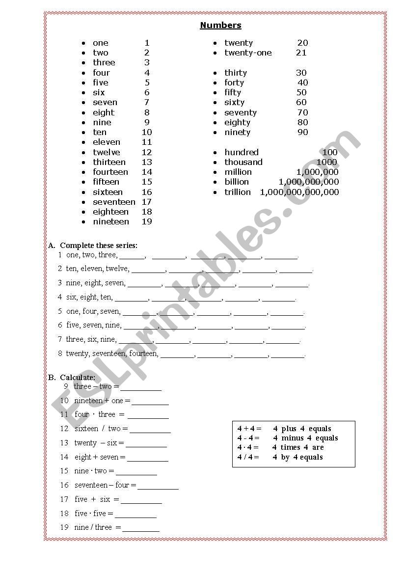 Numbers worksheet