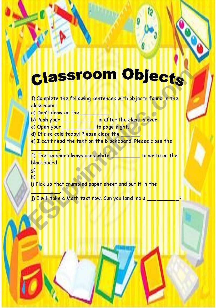 Classroom objects worksheet