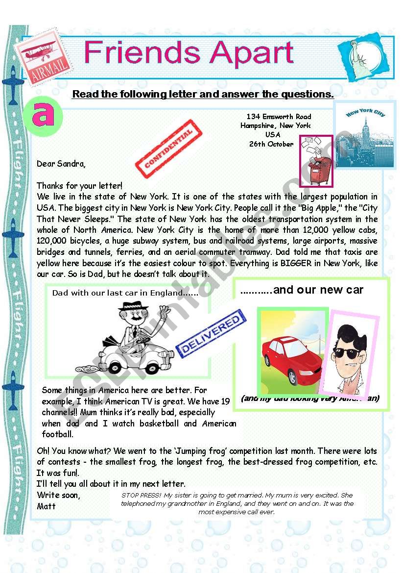 Friends apart and the Jumping Frog Contest! Reading comprehension. (Superlative adjectives)