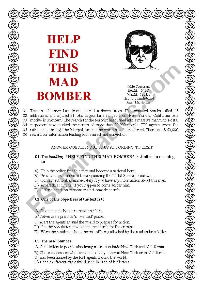 Help Find This Mad Bomber worksheet