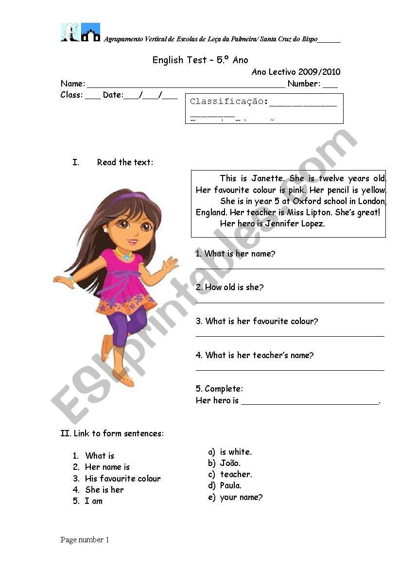 English test for young beginners