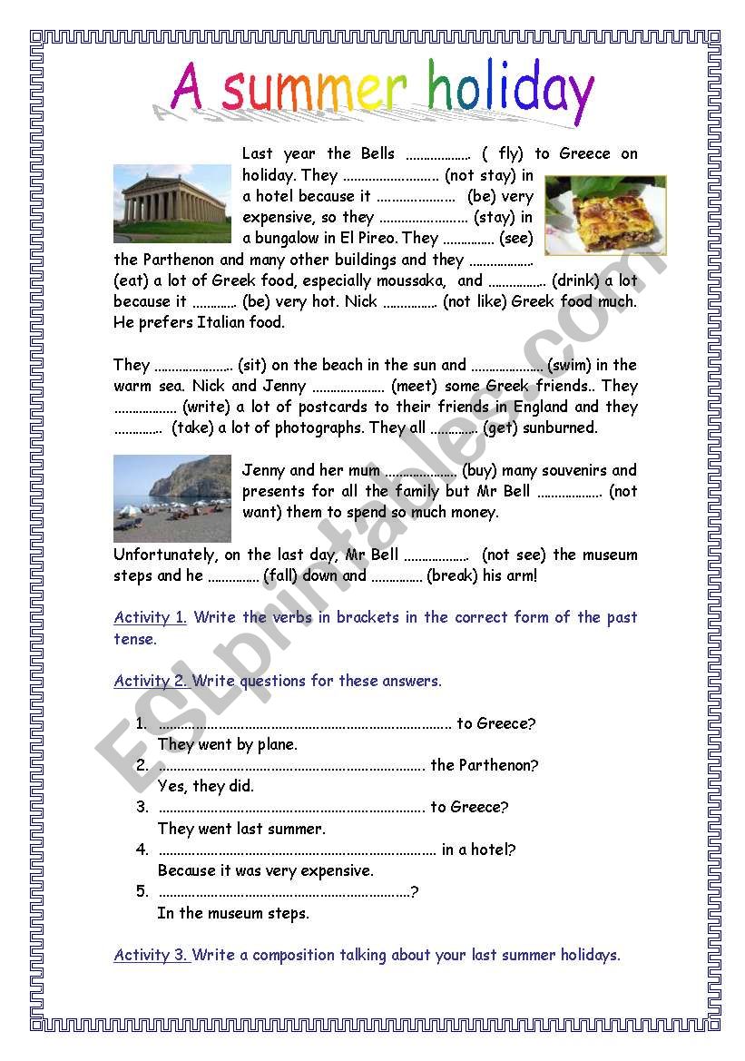 summer holidays esl worksheet by jaguero