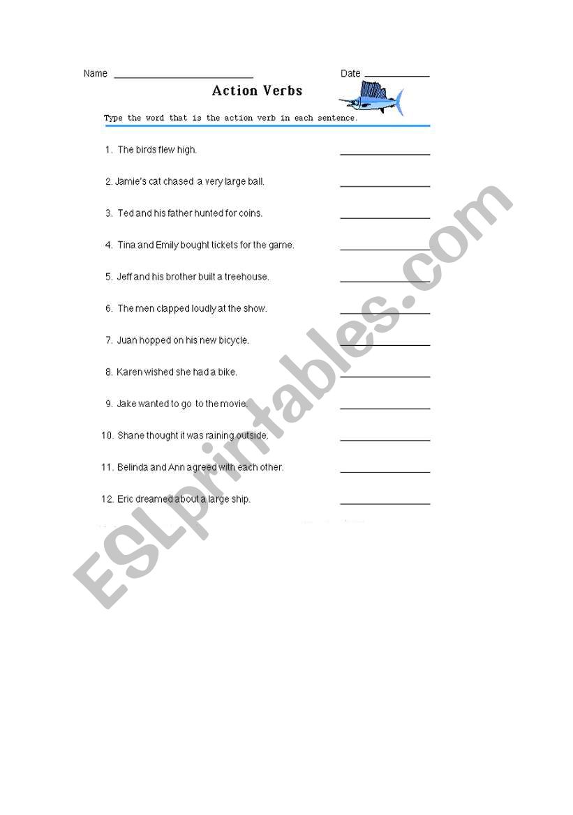 ACTION VERBS worksheet