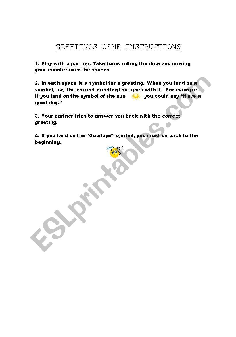 greeting games instructions worksheet