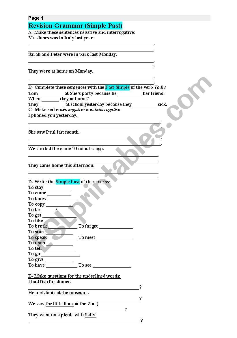 past simple revision activities