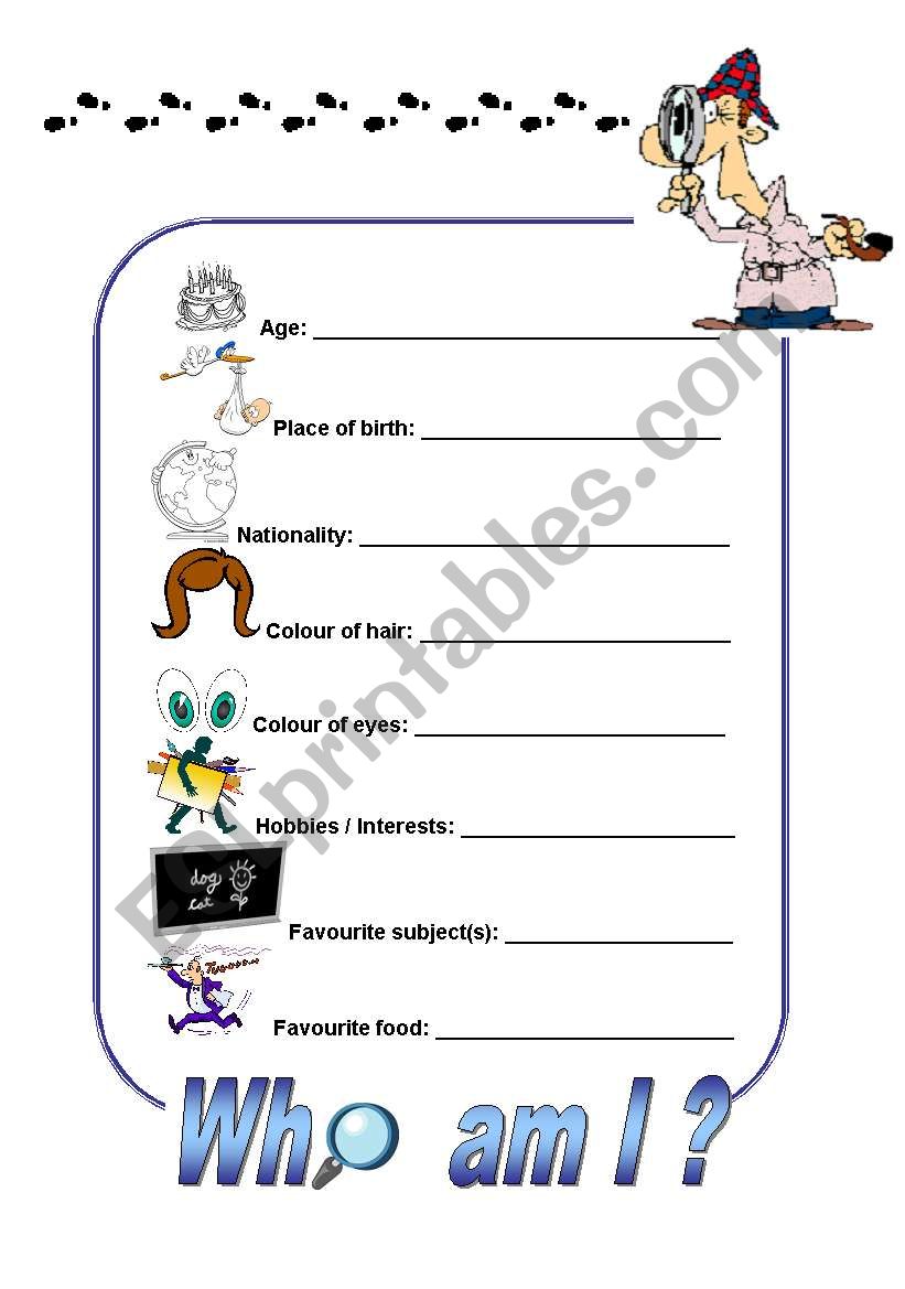 Personal Identification worksheet