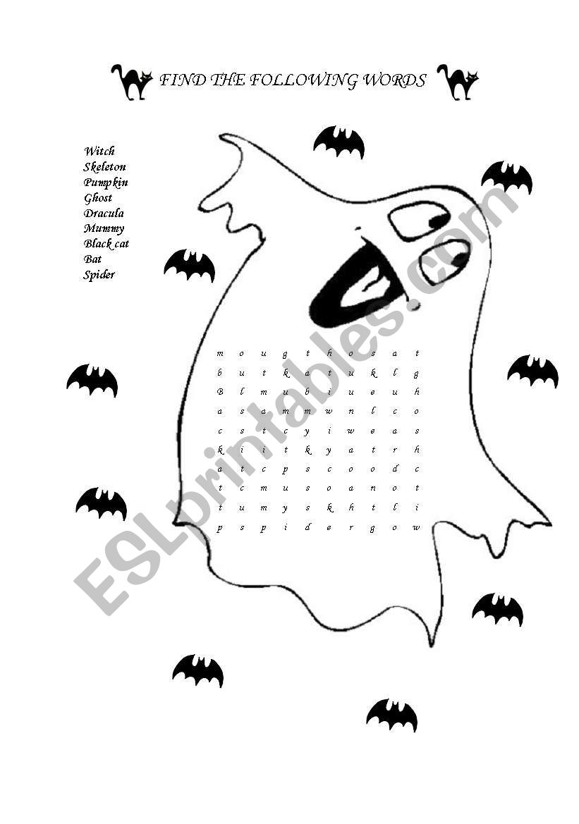 Halloween word search worksheet