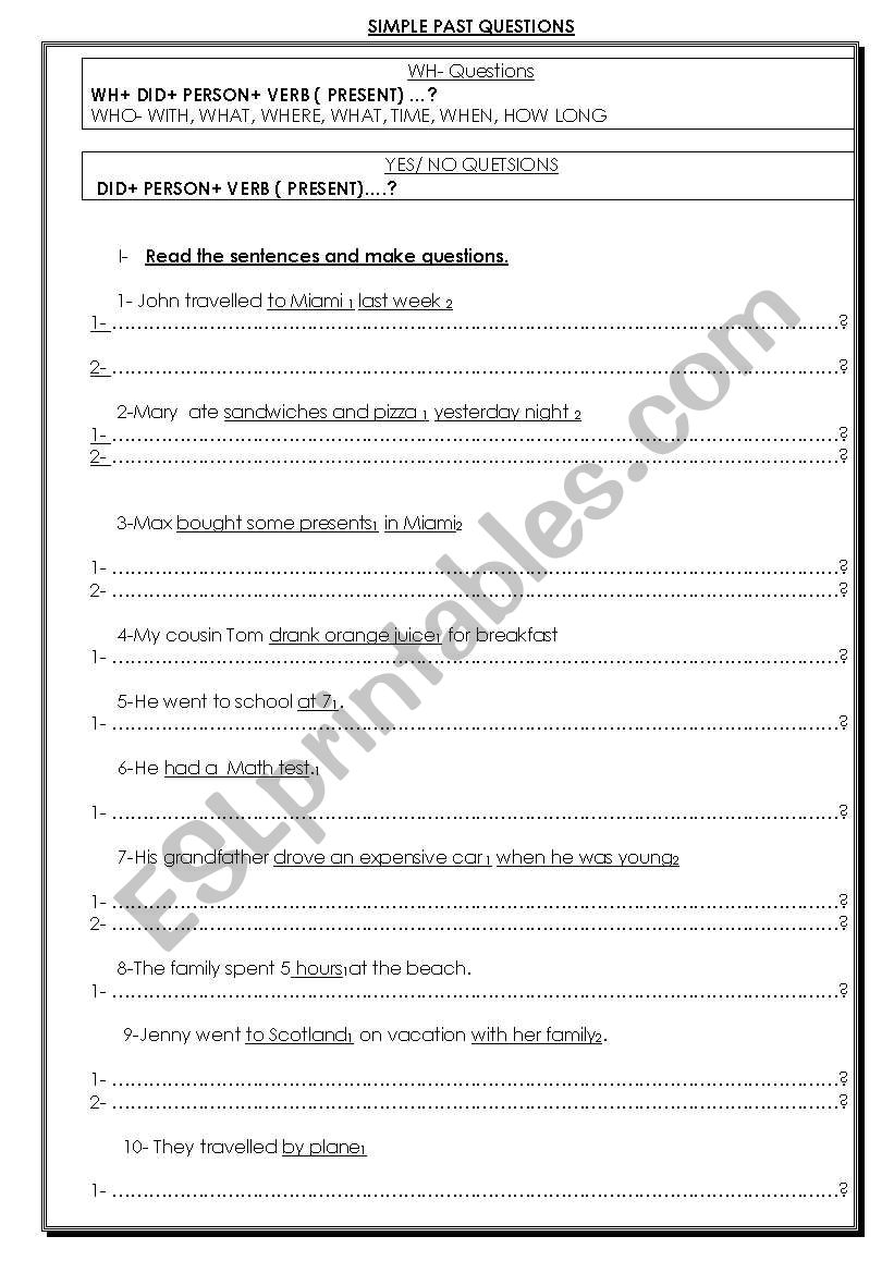 Simple Past Questions worksheet
