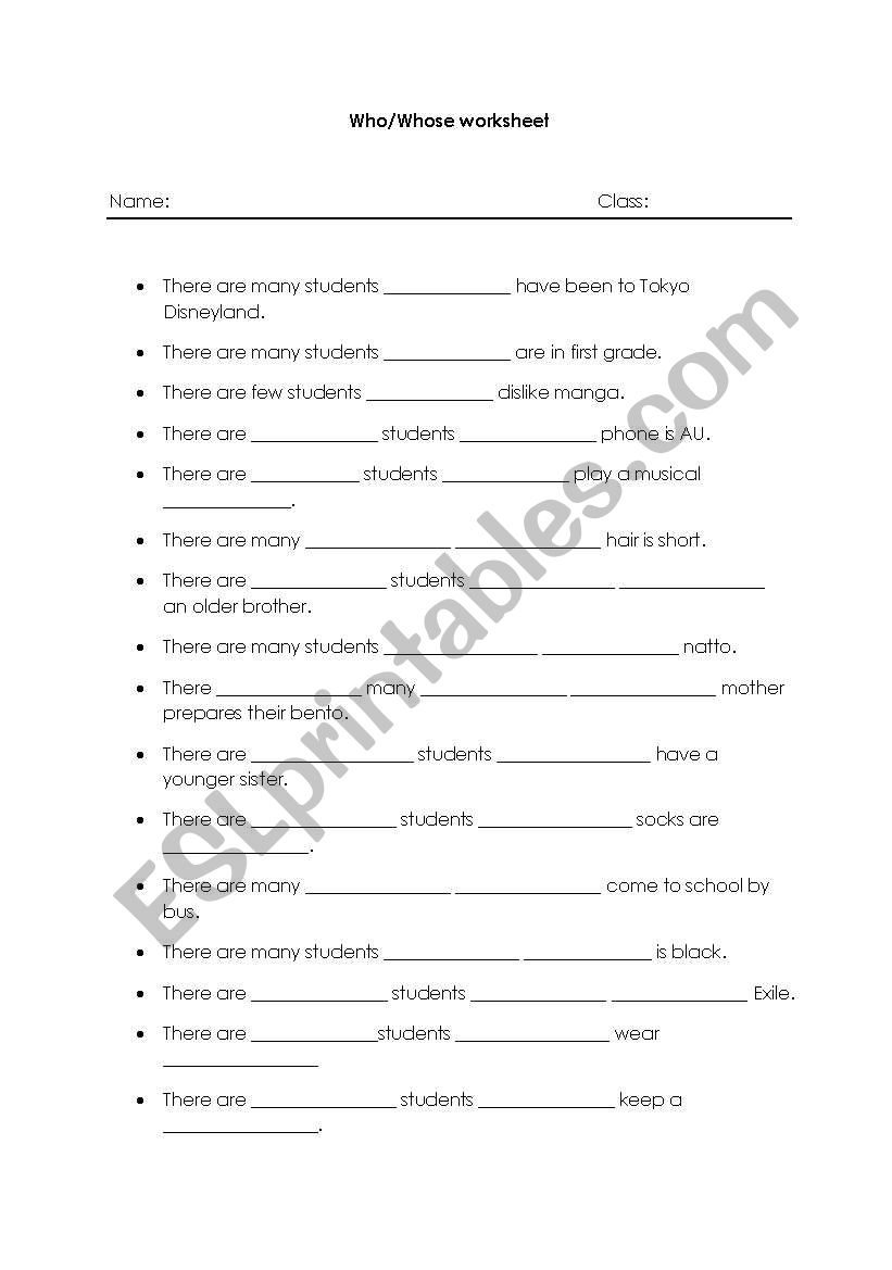 Who/Whose worksheet