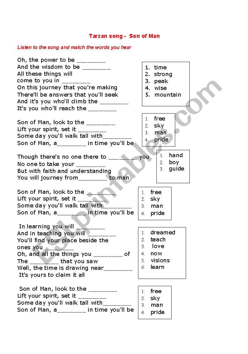 Tarzan song worksheet