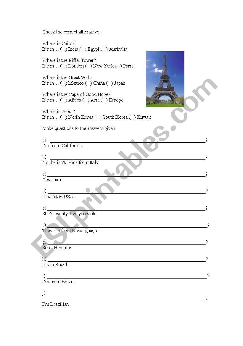 Countries and nationalities worksheet