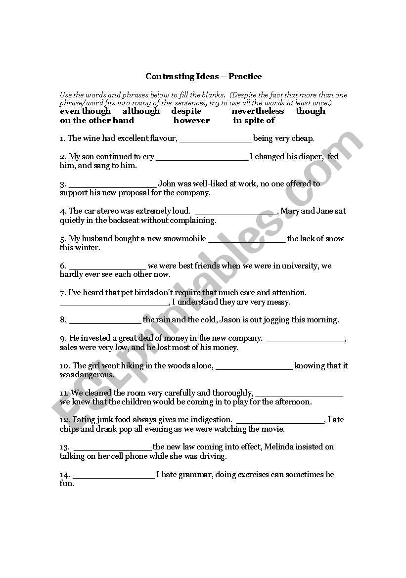 Contrasting Ideas Practice worksheet