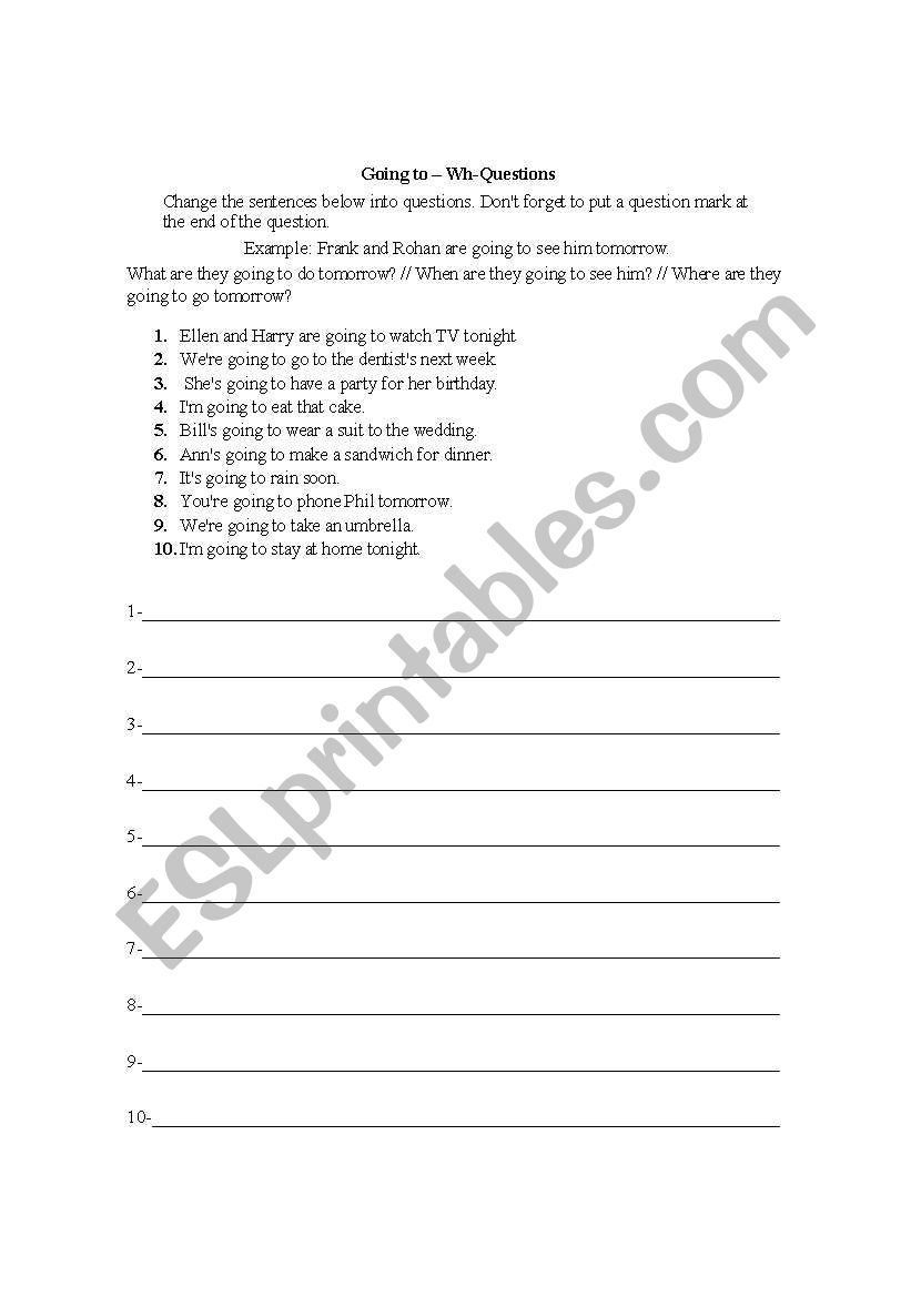 questions using going to worksheet