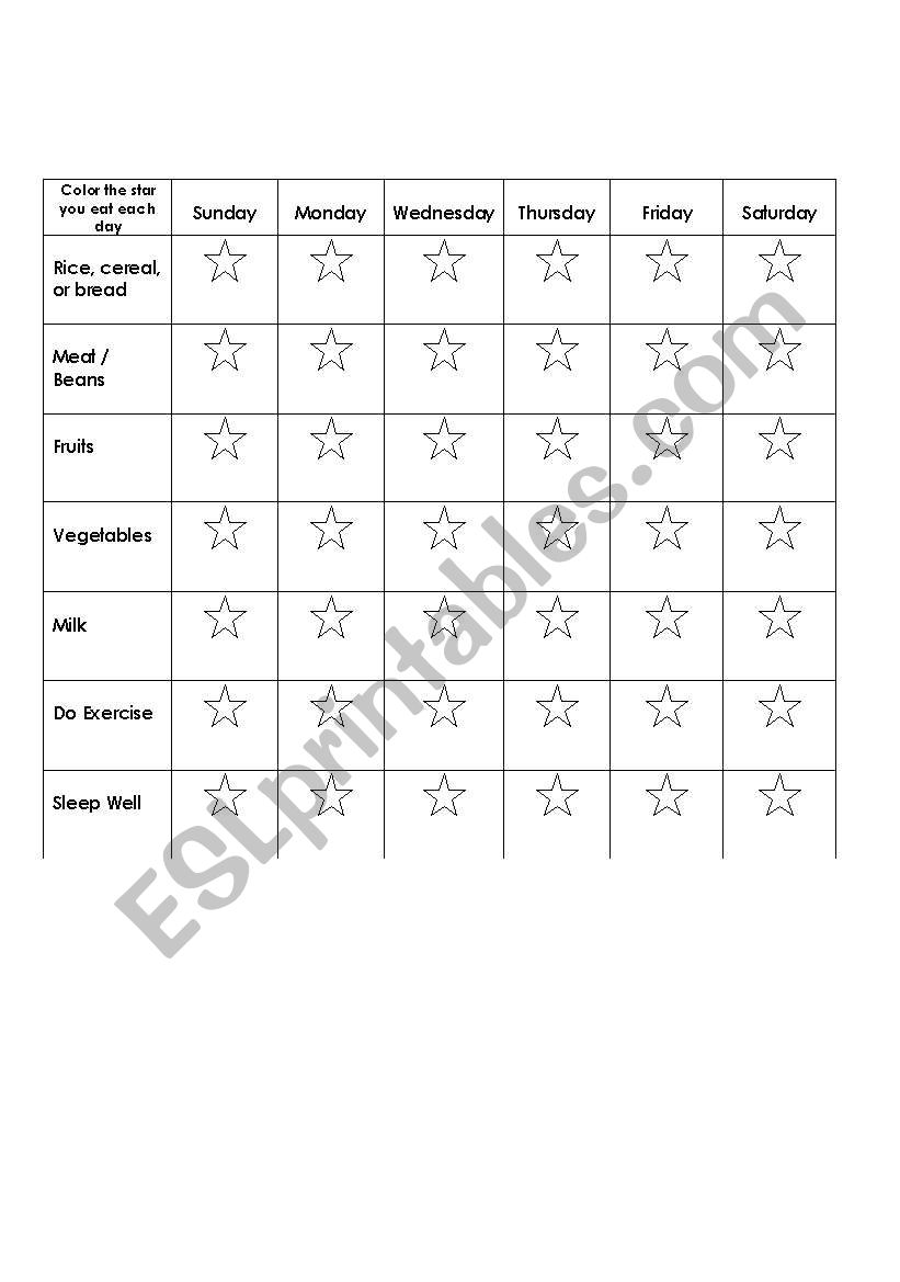 Healthy Food Chart worksheet