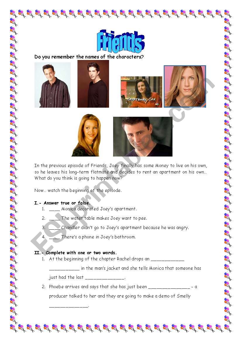Friends season 2 episode 17 worksheet