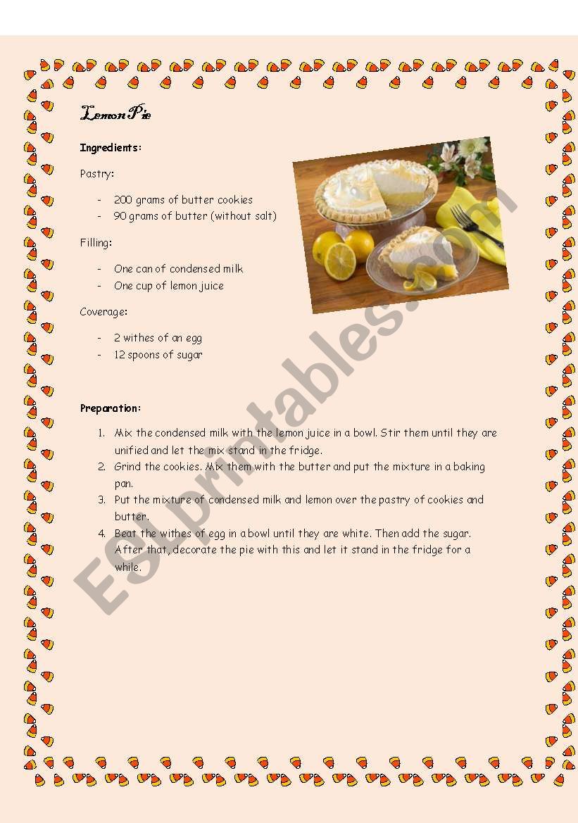 Lemon Pie worksheet