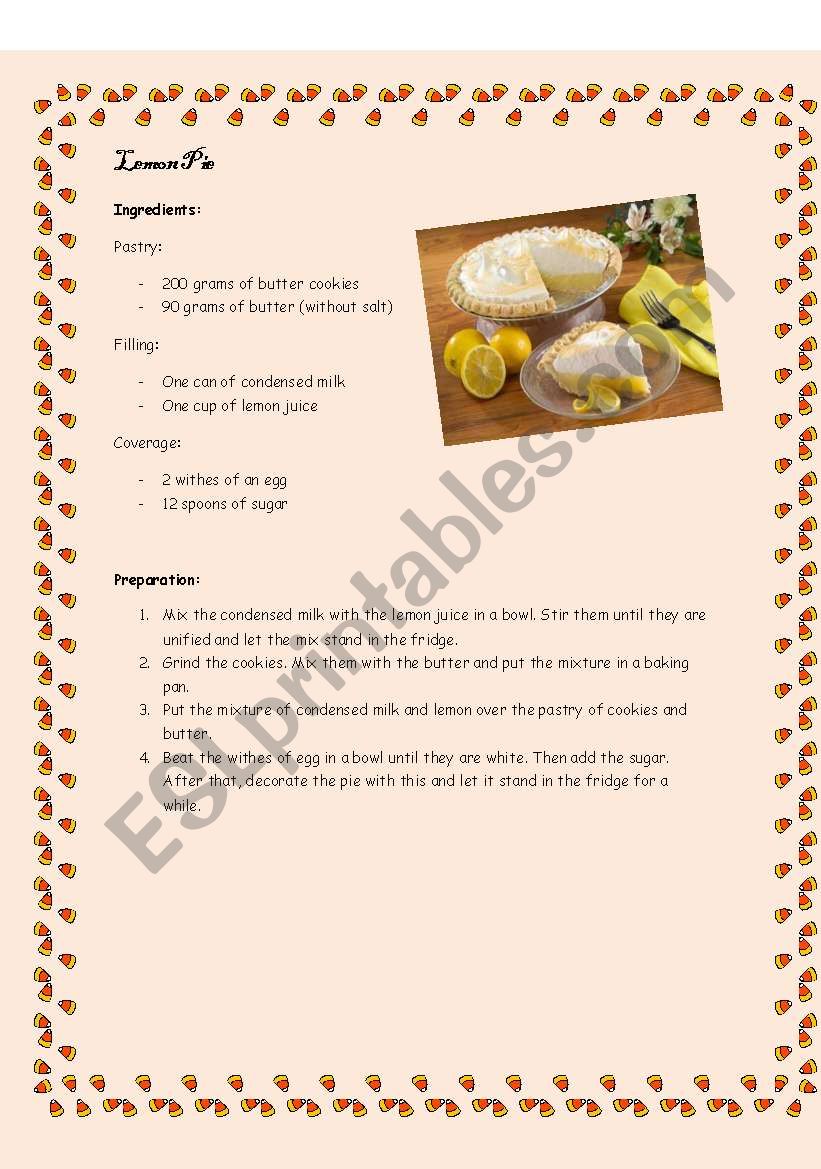 Lemon Pie worksheet
