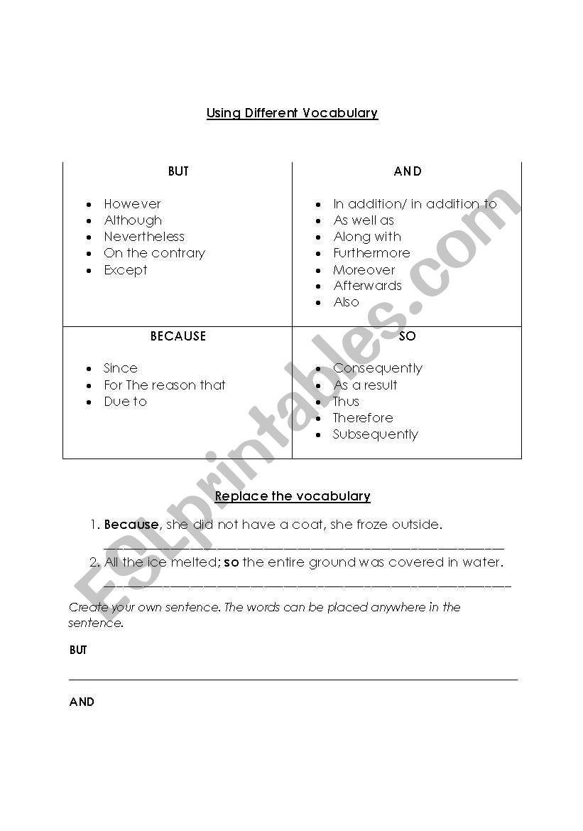 Using New Vocabulary worksheet