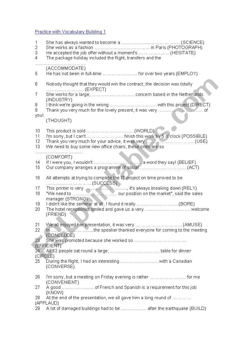 Word Building worksheet