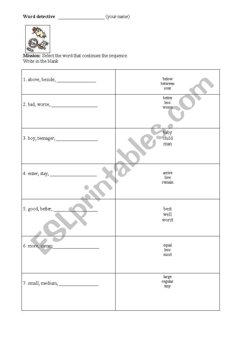 Word detective worksheet