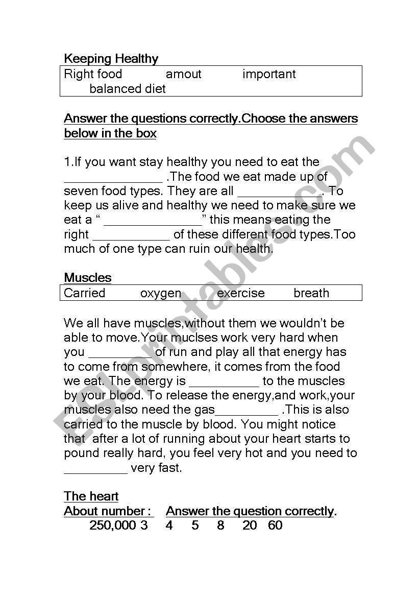 keeping healthy worksheet