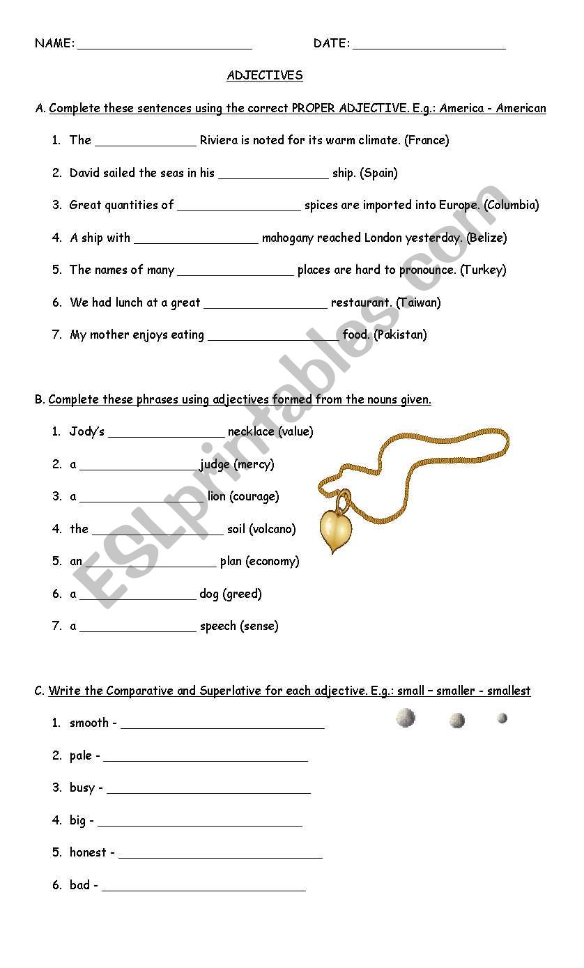 Adjectives worksheet