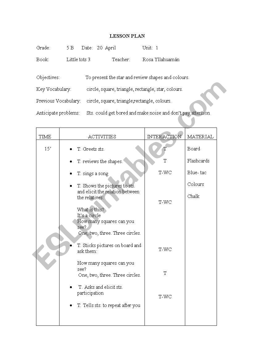 lesson plan about shapes worksheet