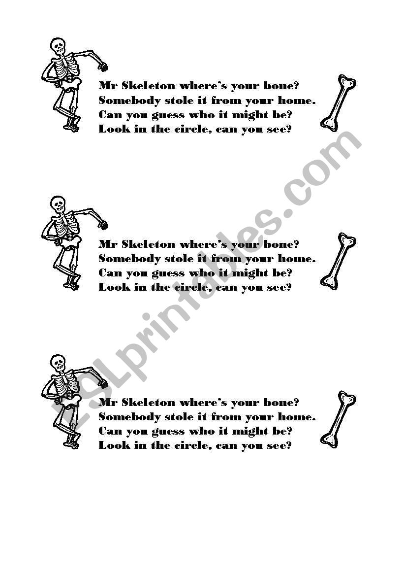 Mr Skeleton Game and chant worksheet