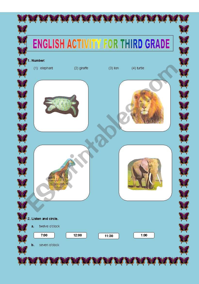 ENGLISH ACTIVITY FOR THIRD GRADE