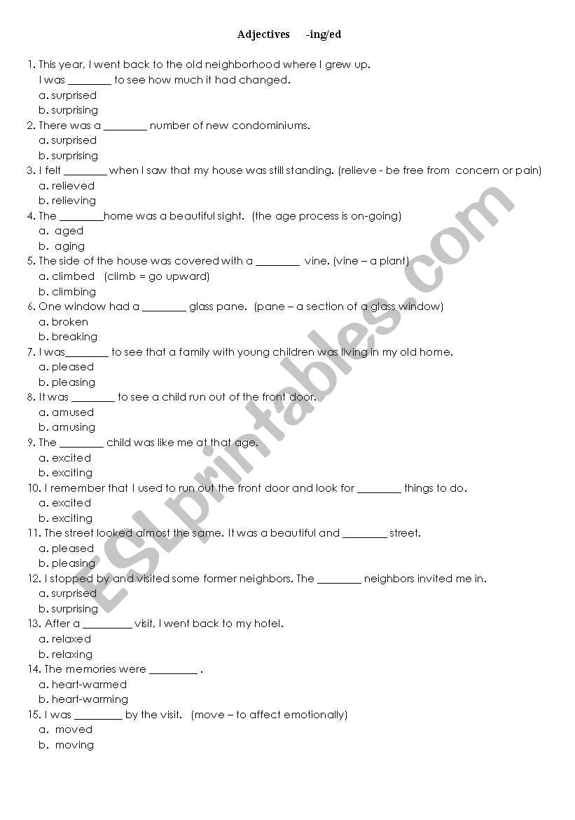 Adjectives: -ing/ed worksheet