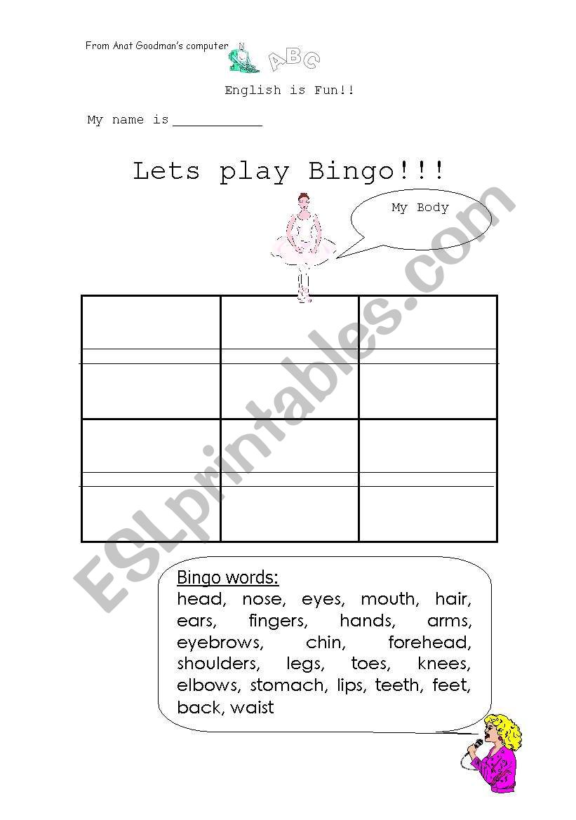 Body Parts Bingo worksheet