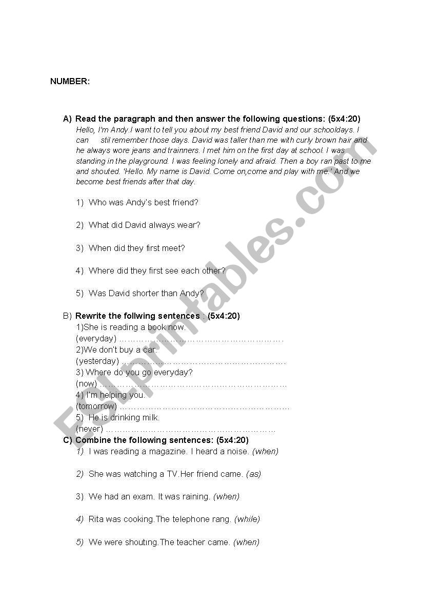 exam about past tenses worksheet
